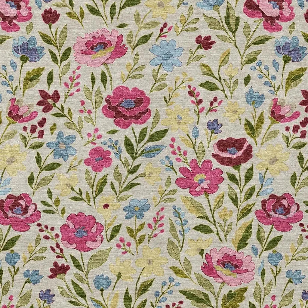 3' X 5' Linen And Blush Floral Washable Indoor Outdoor Area Rug Homeroots Outdoor
