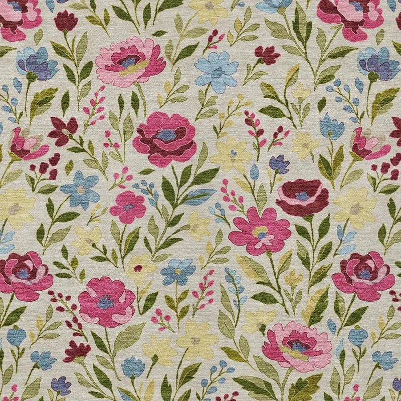 3' X 5' Linen And Blush Floral Washable Indoor Outdoor Area Rug Homeroots Outdoor