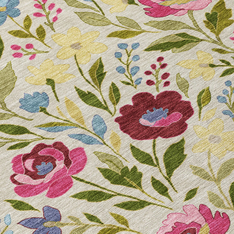 3' X 5' Linen And Blush Floral Washable Indoor Outdoor Area Rug Homeroots Outdoor