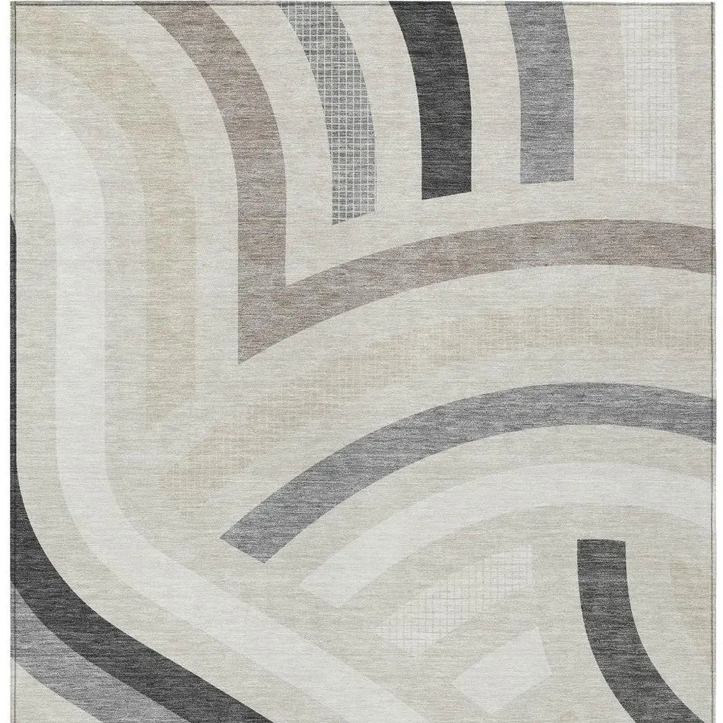 3' X 5' Linen And Ivory Abstract Washable Indoor Outdoor Area Rug Homeroots Outdoor