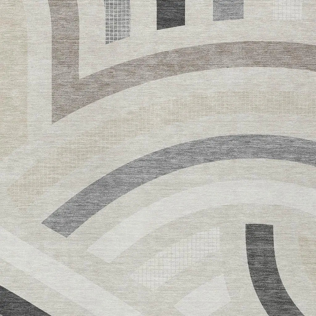 3' X 5' Linen And Ivory Abstract Washable Indoor Outdoor Area Rug Homeroots Outdoor