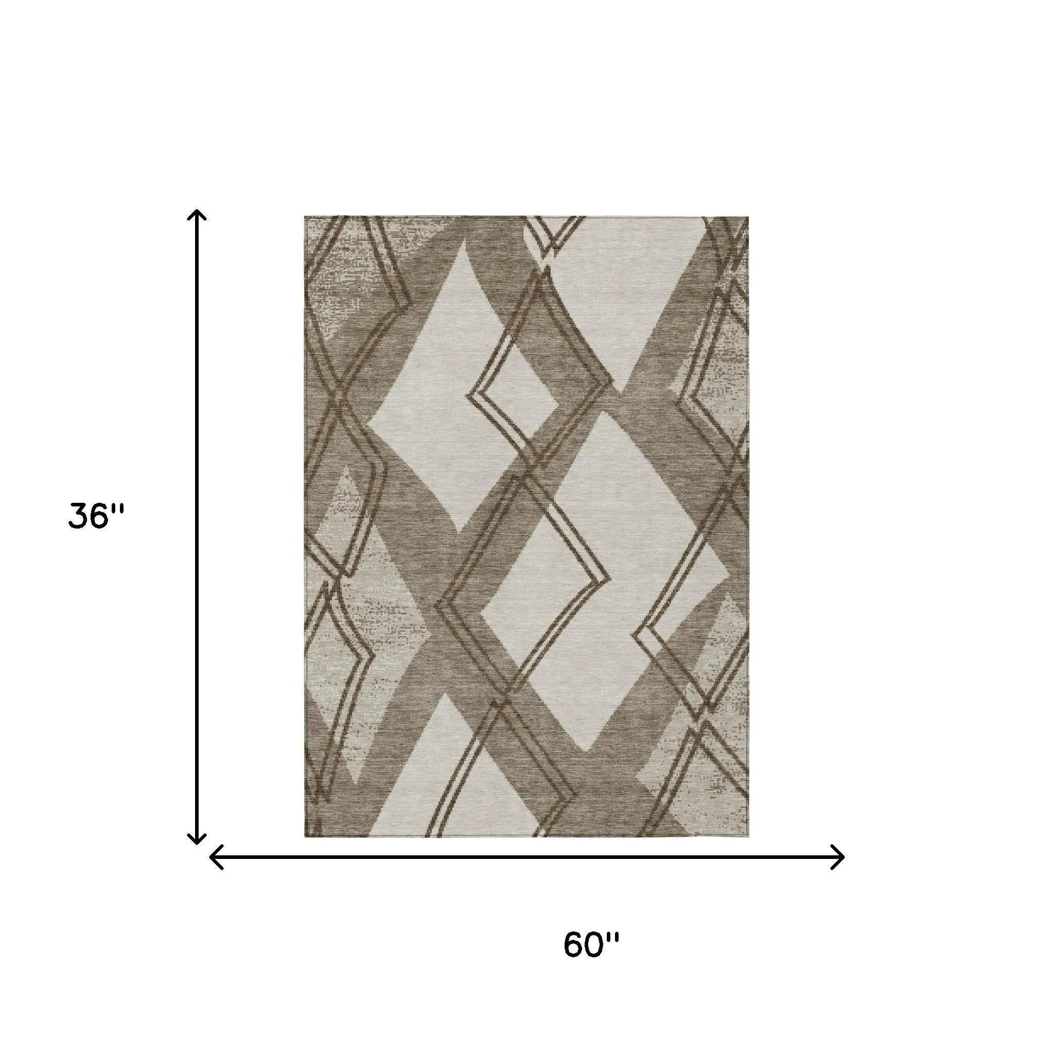 3' X 5' Linen And Ivory Geometric Washable Indoor Outdoor Area Rug Homeroots Outdoor