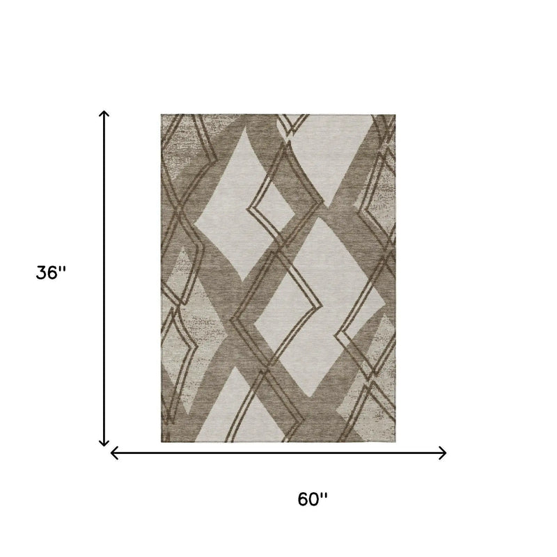 3' X 5' Linen And Ivory Geometric Washable Indoor Outdoor Area Rug Homeroots Outdoor