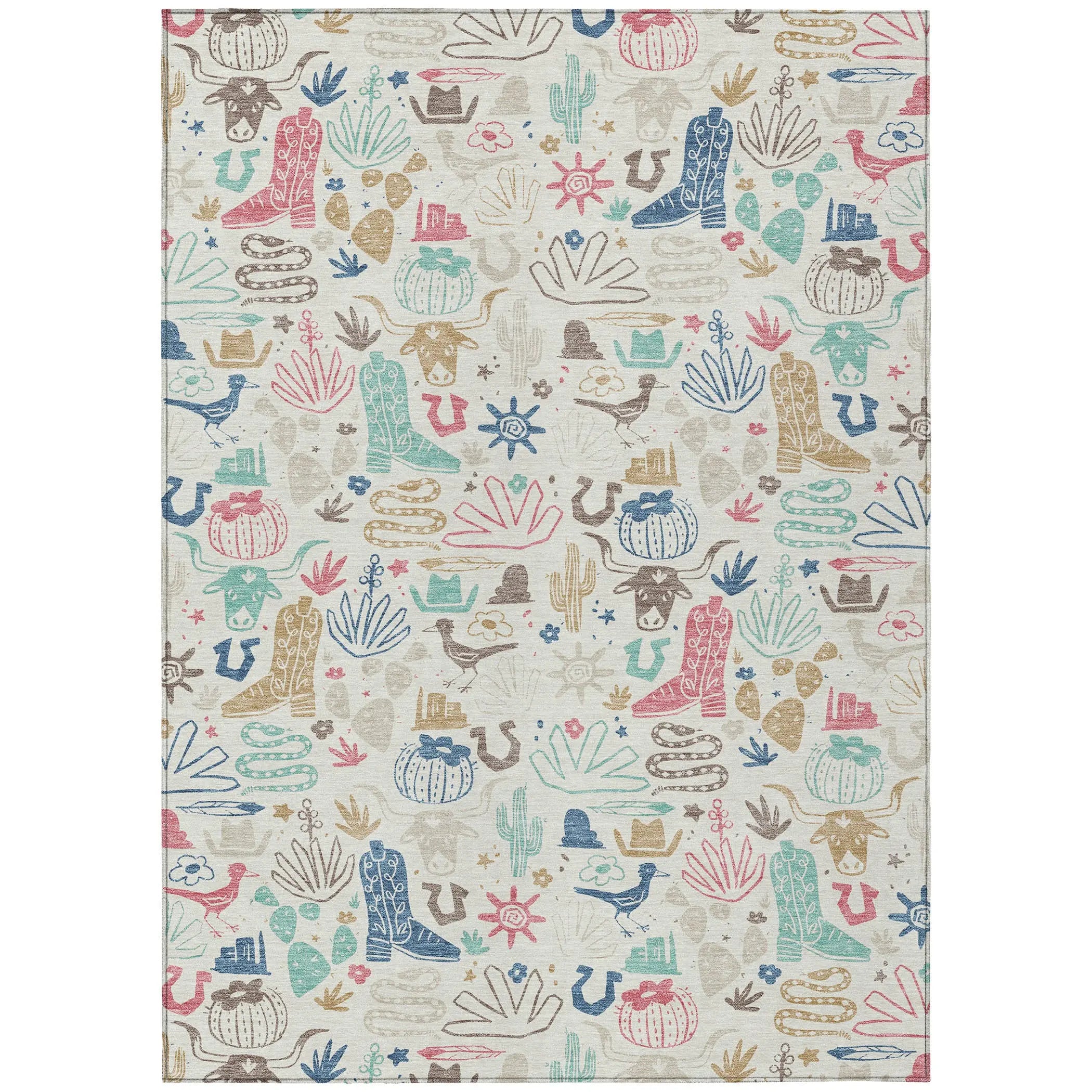 3' X 5' Linen And Pink Cactus Washable Indoor Outdoor Area Rug Homeroots Outdoor