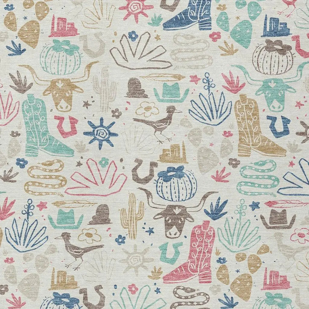 3' X 5' Linen And Pink Cactus Washable Indoor Outdoor Area Rug Homeroots Outdoor