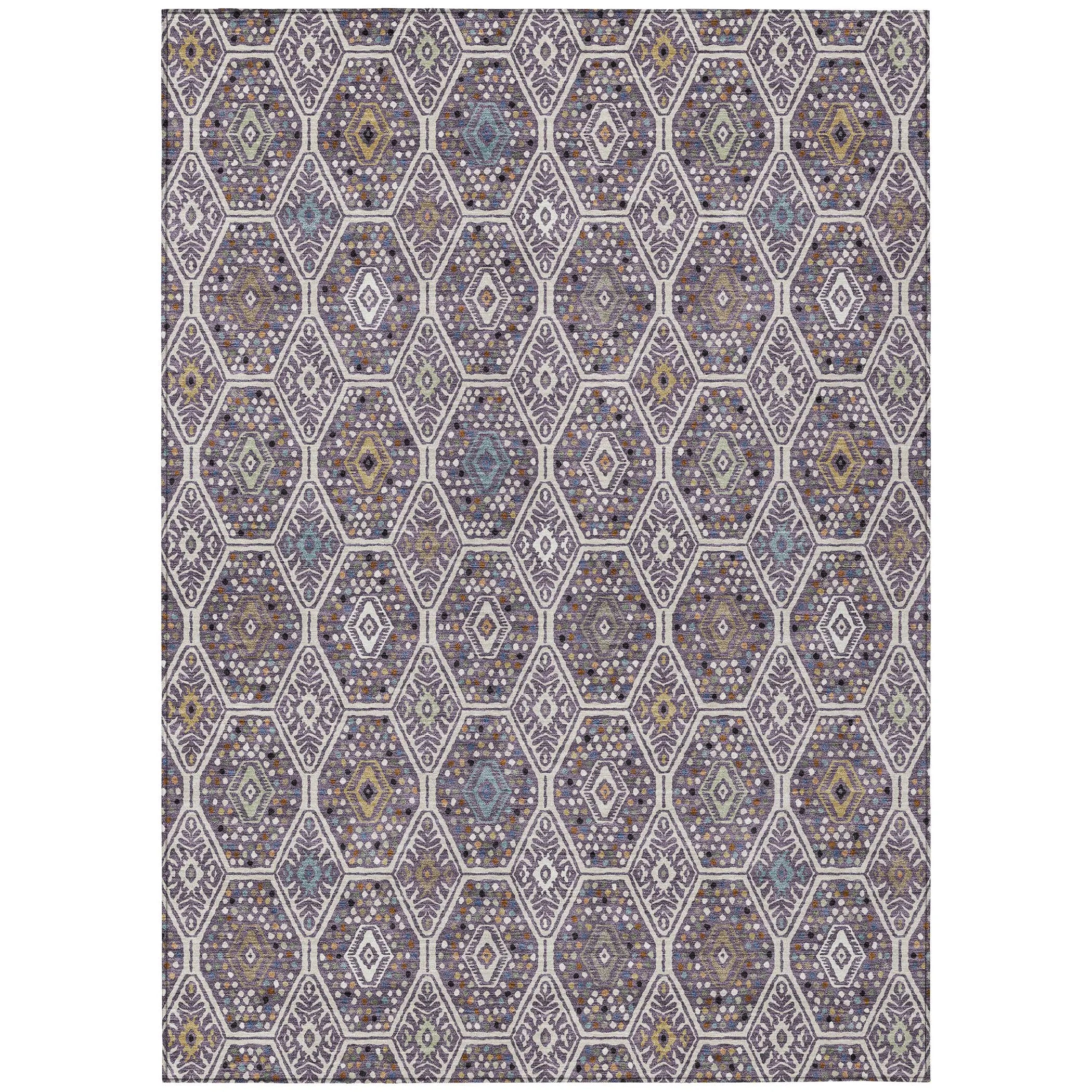 3' X 5' Linen And Plum Geometric Washable Indoor Outdoor Area Rug Homeroots Outdoor