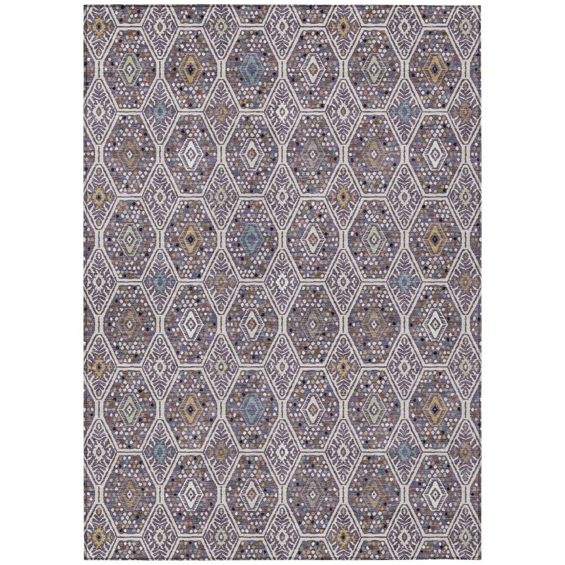 3' X 5' Linen And Plum Geometric Washable Indoor Outdoor Area Rug Homeroots Outdoor