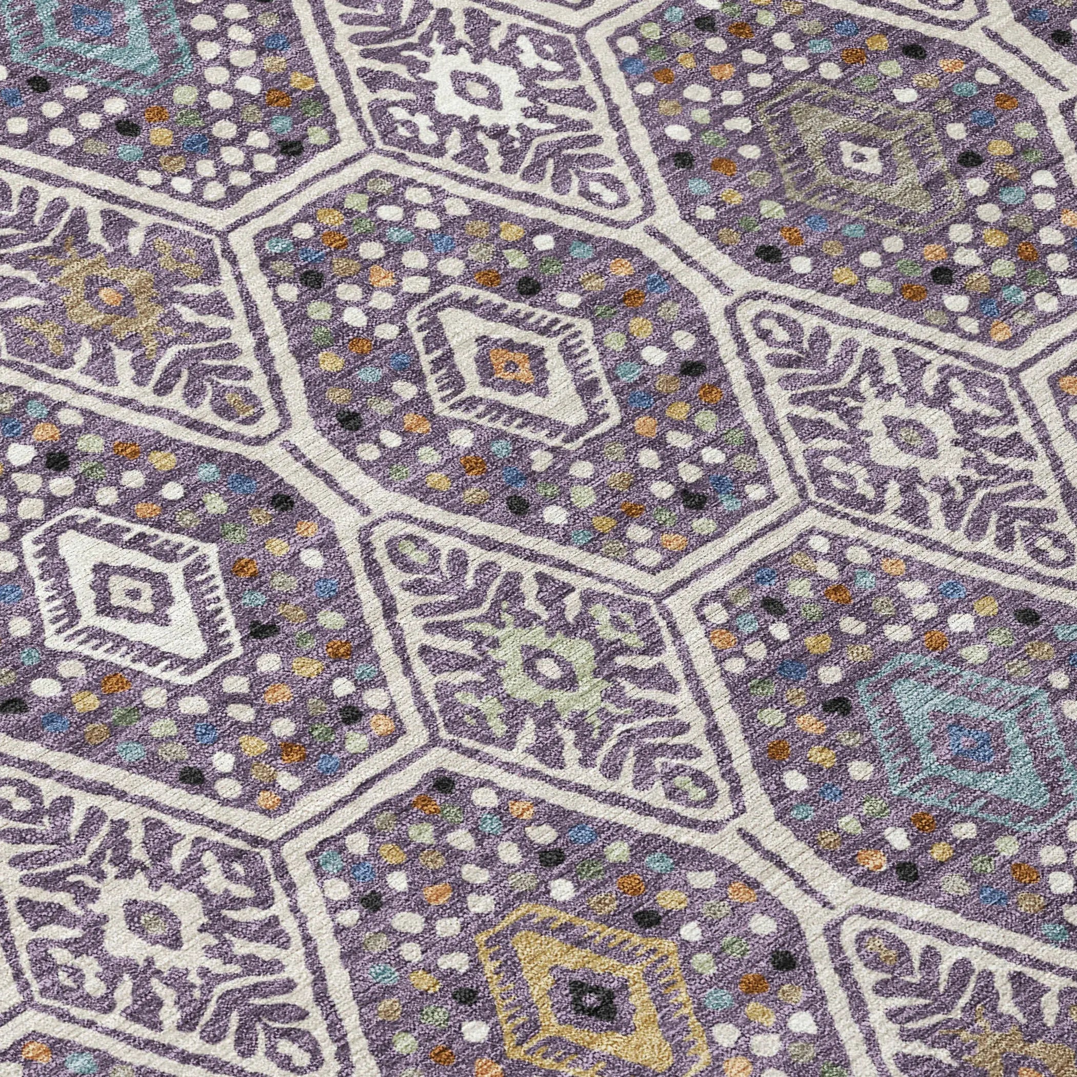 3' X 5' Linen And Plum Geometric Washable Indoor Outdoor Area Rug Homeroots Outdoor