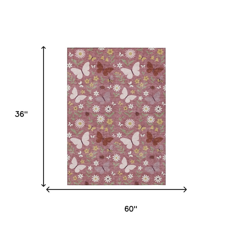 3' X 5' Mauve And Pink Abstract Washable Indoor Outdoor Area Rug Homeroots Outdoor