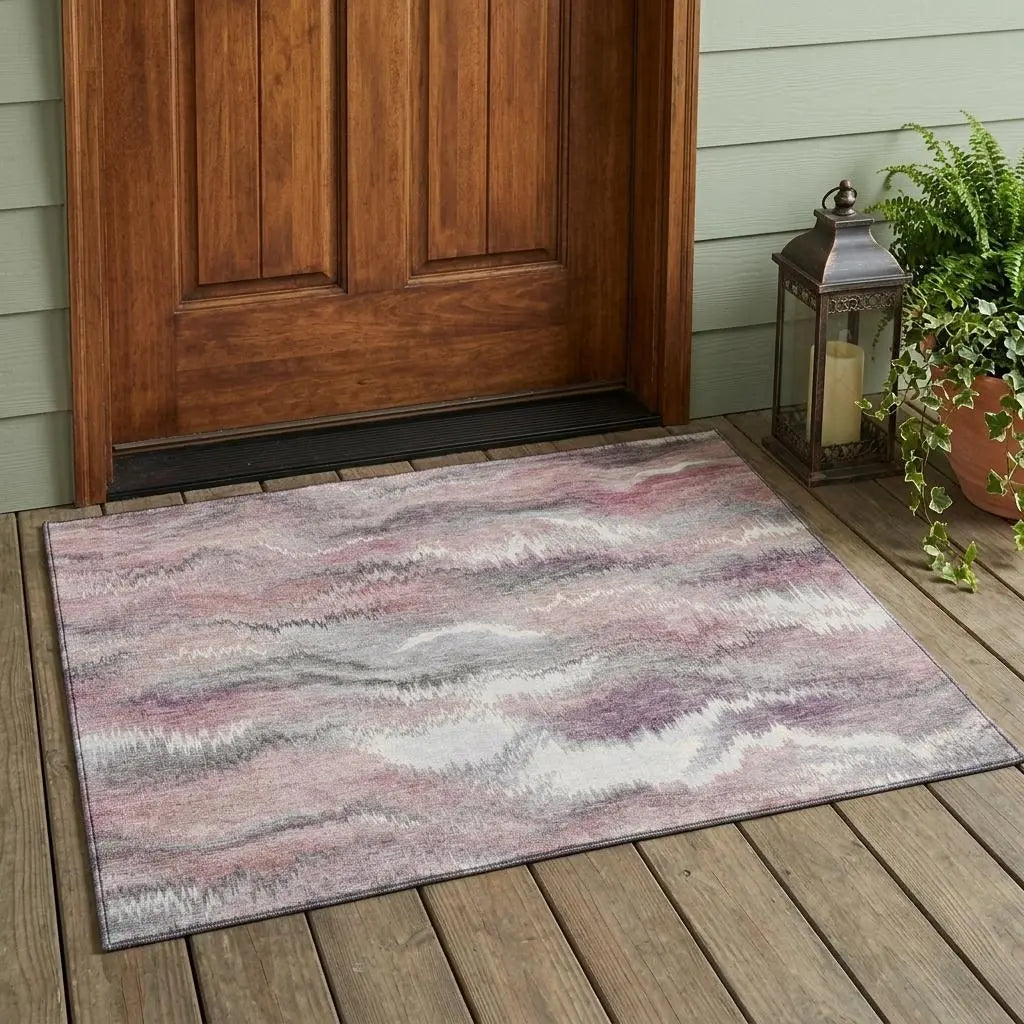 3' X 5' Mauve And Pink Abstract Washable Indoor Outdoor Area Rug Homeroots Outdoor
