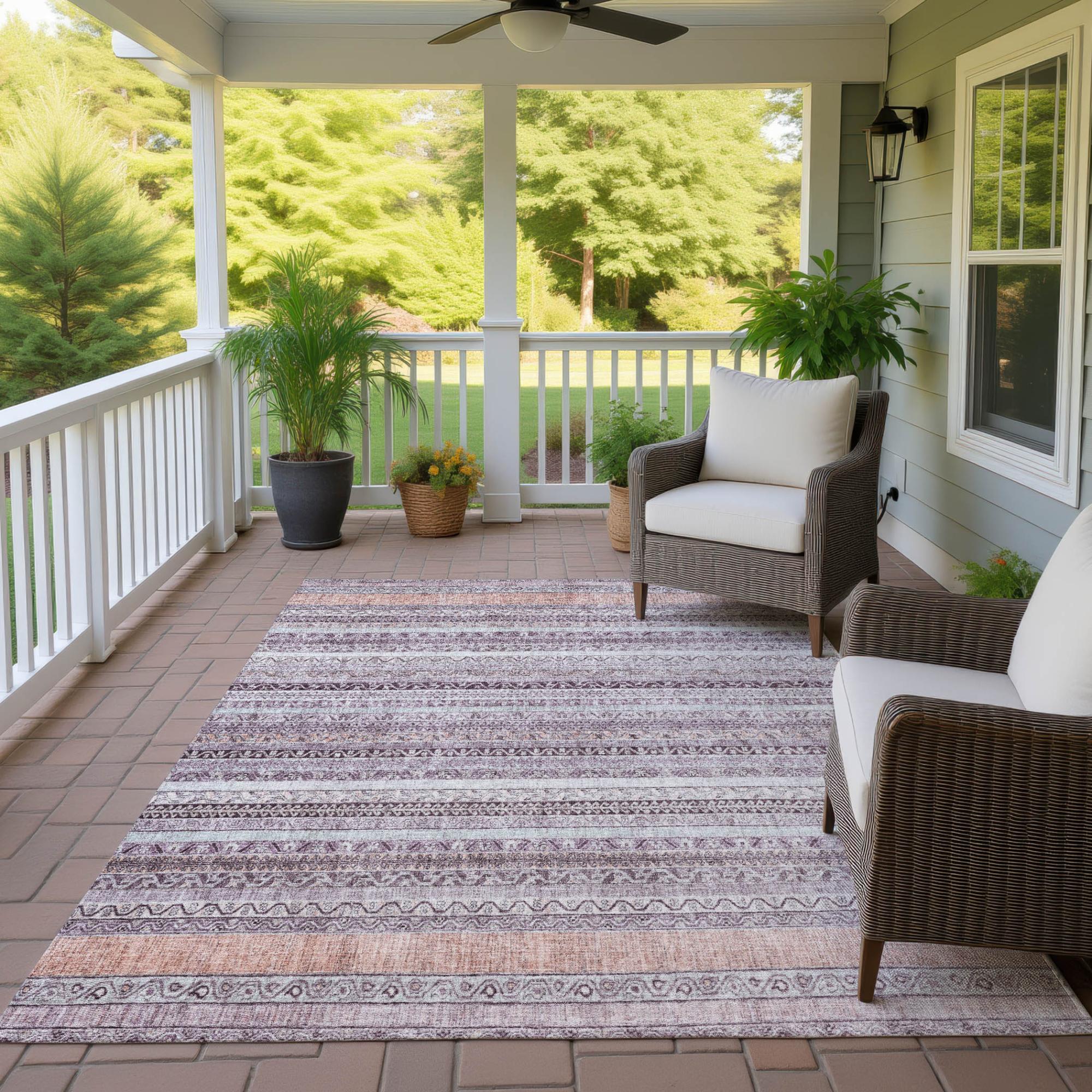 3' X 5' Mauve And Pink Striped Washable Indoor Outdoor Area Rug Homeroots Outdoor