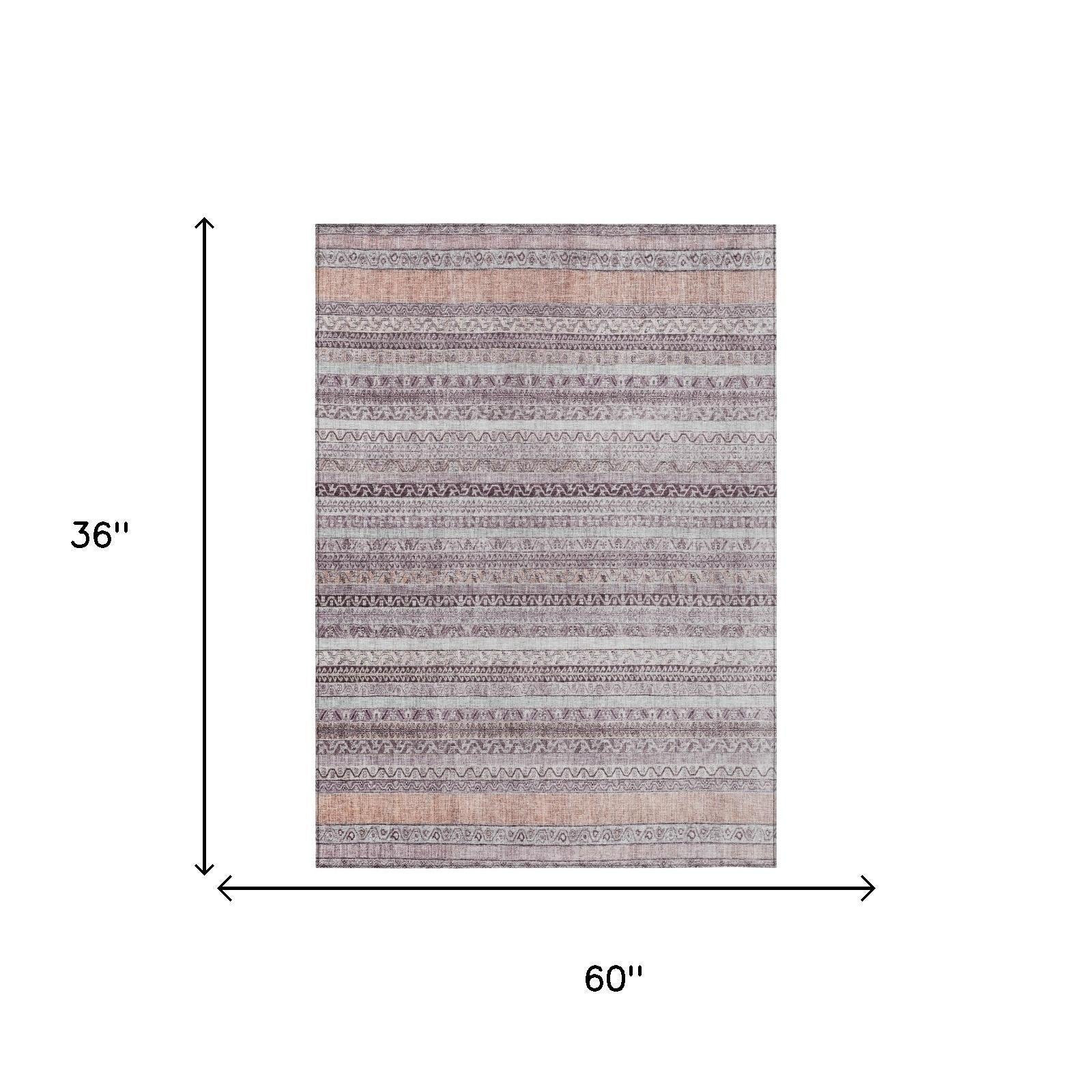 3' X 5' Mauve And Pink Striped Washable Indoor Outdoor Area Rug Homeroots Outdoor