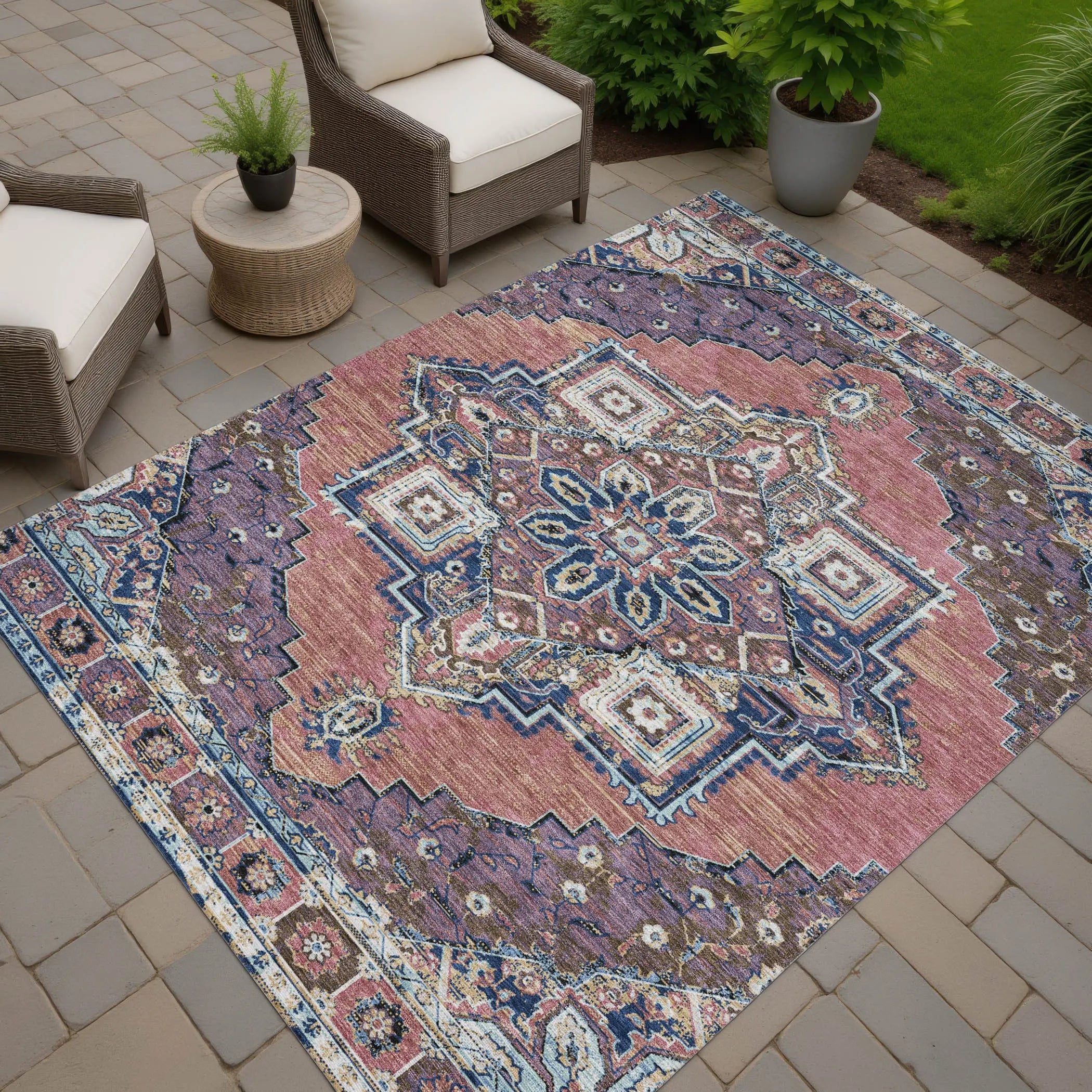 3' X 5' Merlot And Gold Oriental Washable Indoor Outdoor Area Rug Homeroots Outdoor