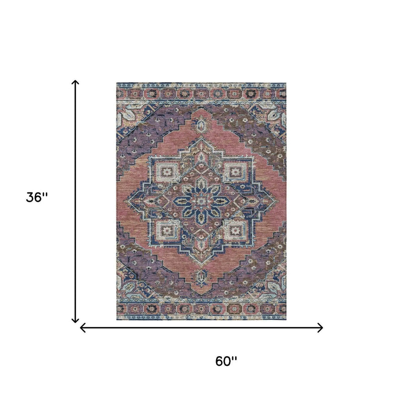 3' X 5' Merlot And Gold Oriental Washable Indoor Outdoor Area Rug Homeroots Outdoor