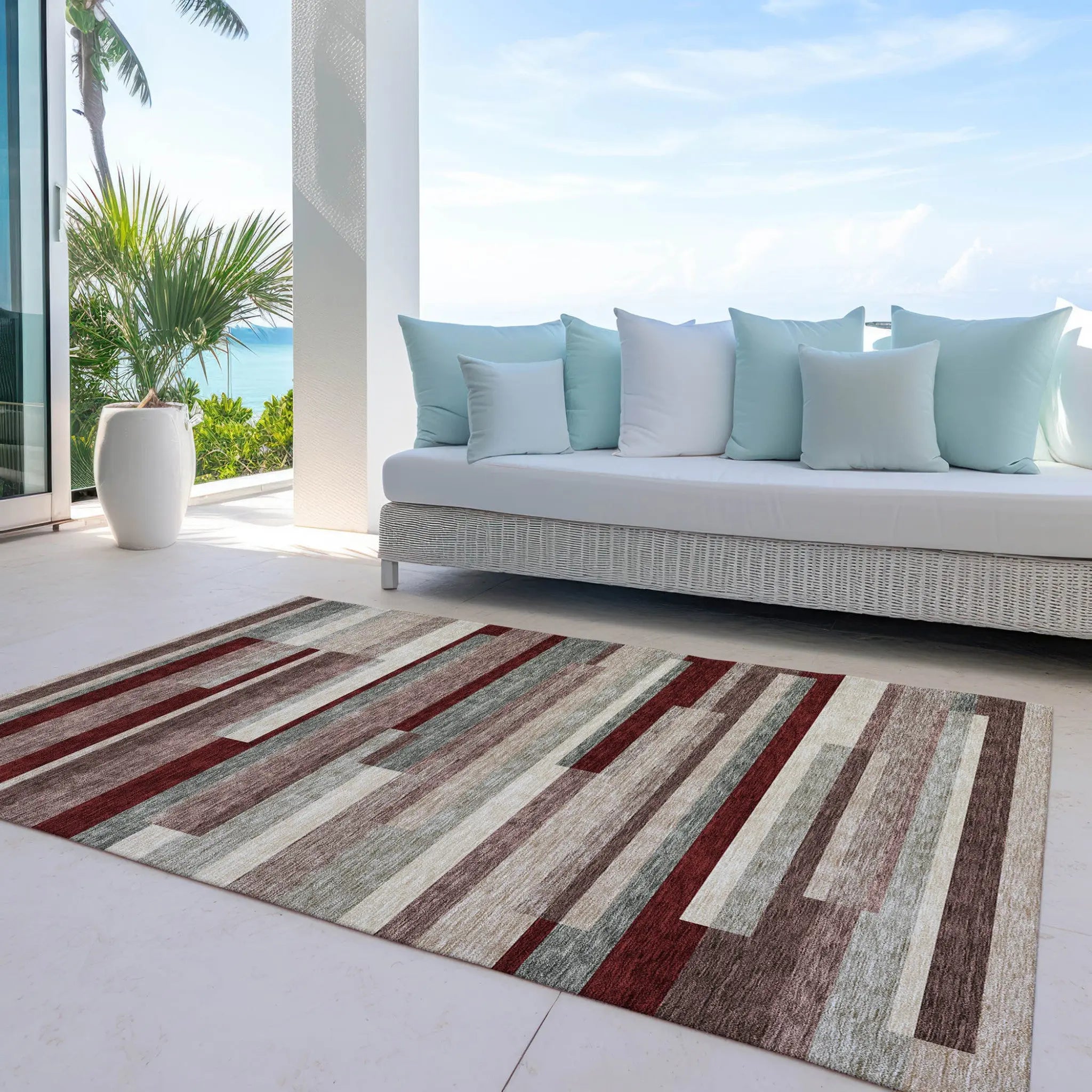 3' X 5' Merlot Burgundy And Beige Striped Washable Indoor Outdoor Area Rug Homeroots Outdoor