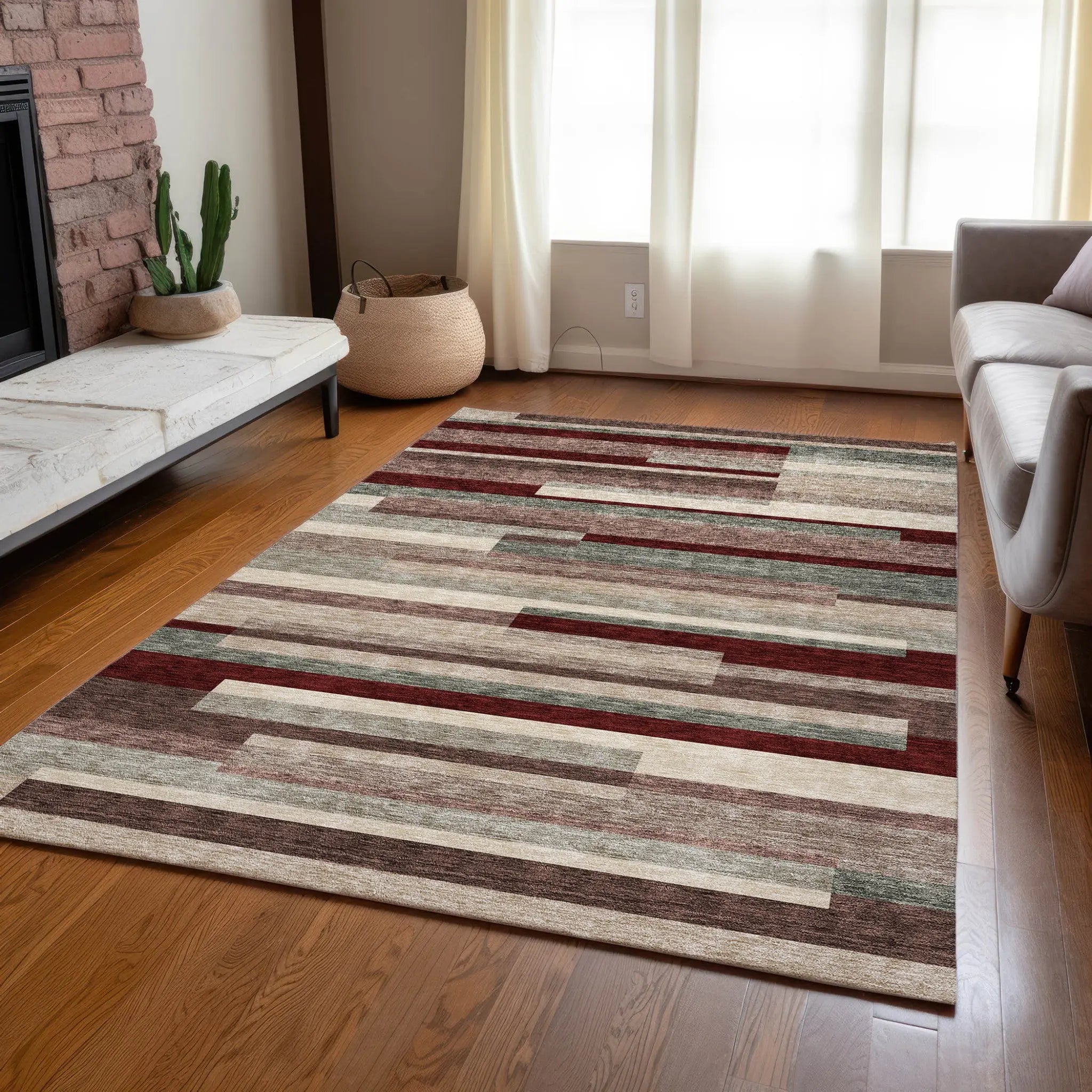 3' X 5' Merlot Burgundy And Beige Striped Washable Indoor Outdoor Area Rug Homeroots Outdoor