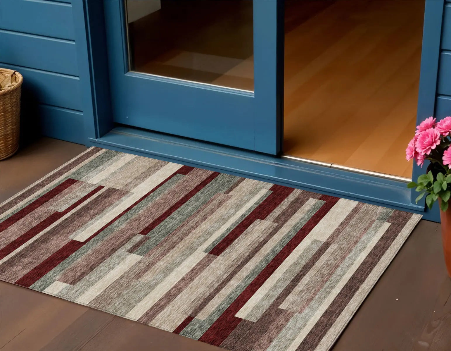 3' X 5' Merlot Burgundy And Beige Striped Washable Indoor Outdoor Area Rug Homeroots Outdoor