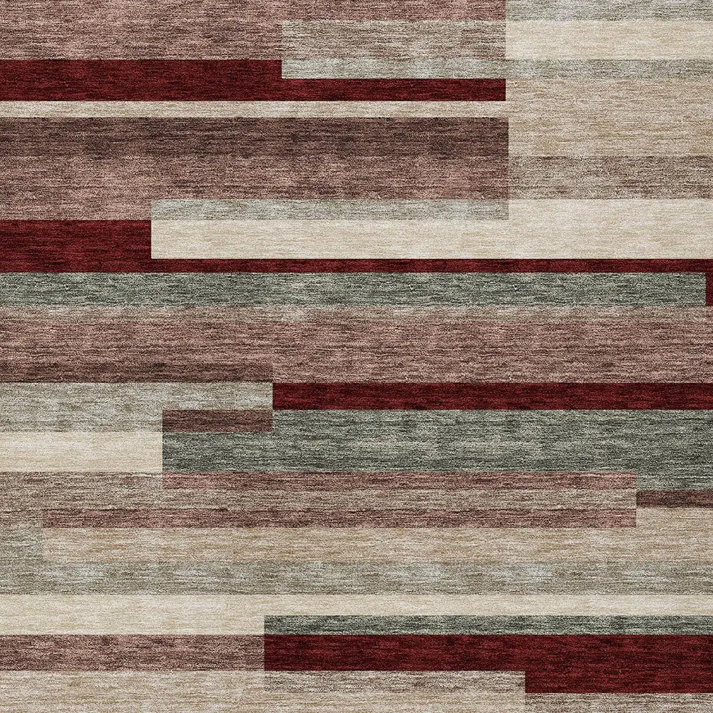 3' X 5' Merlot Burgundy And Beige Striped Washable Indoor Outdoor Area Rug Homeroots Outdoor