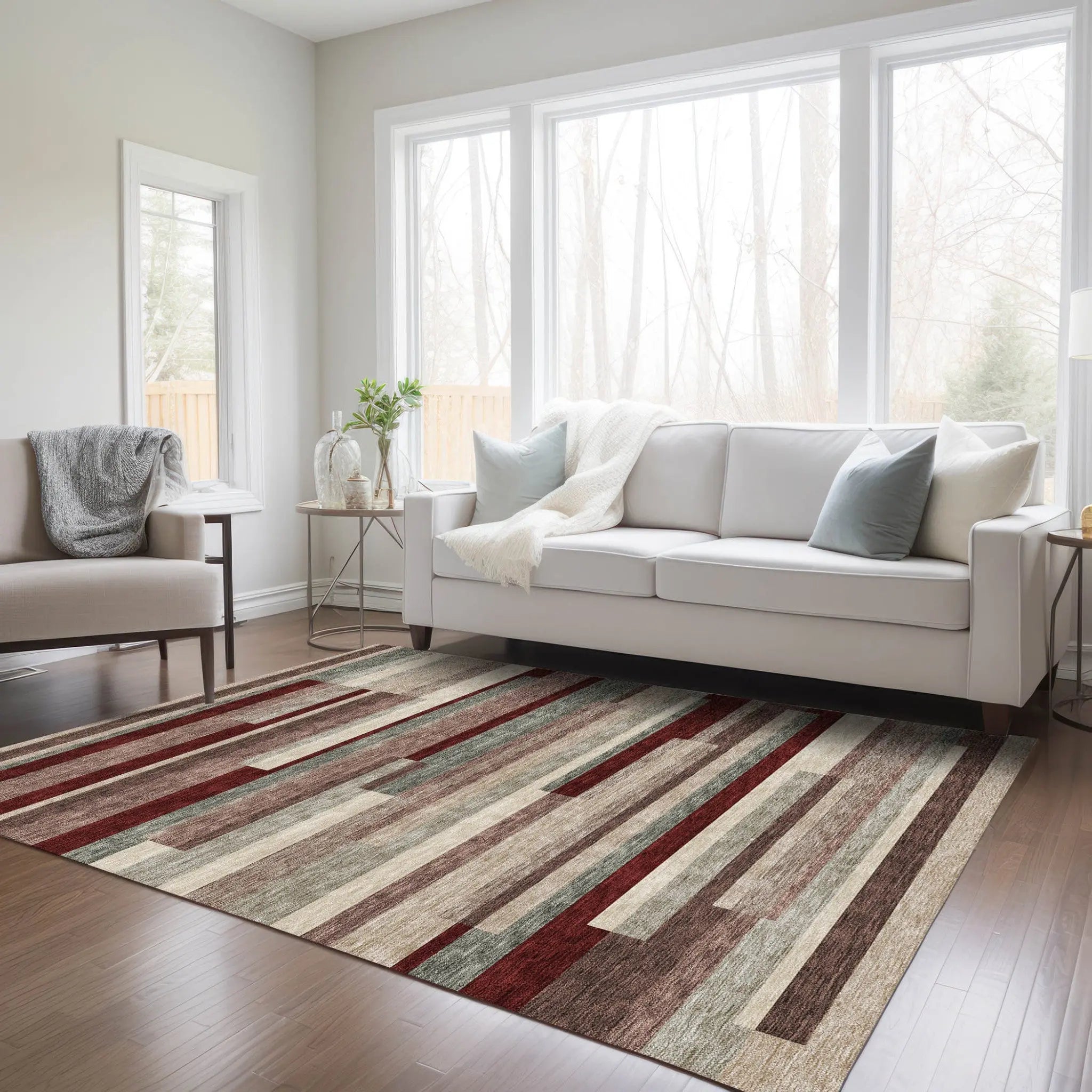 3' X 5' Merlot Burgundy And Beige Striped Washable Indoor Outdoor Area Rug Homeroots Outdoor