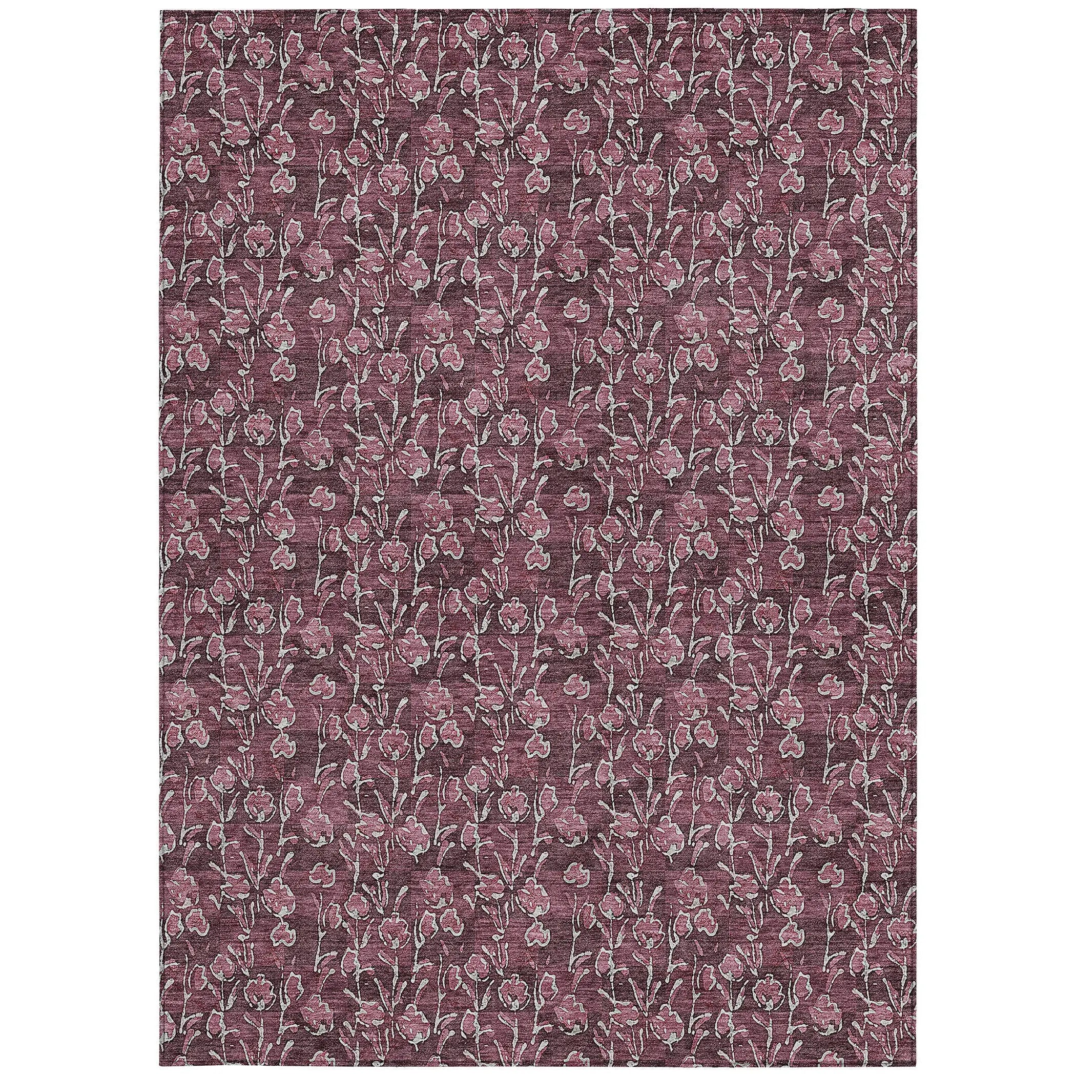 3' X 5' Merlot Mauve And Ivory Floral Washable Indoor Outdoor Area Rug Homeroots Outdoor