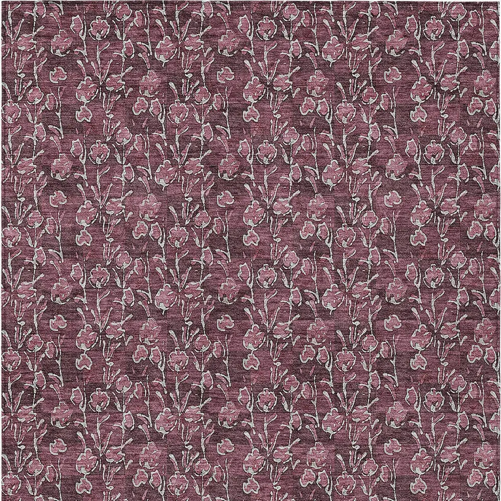 3' X 5' Merlot Mauve And Ivory Floral Washable Indoor Outdoor Area Rug Homeroots Outdoor