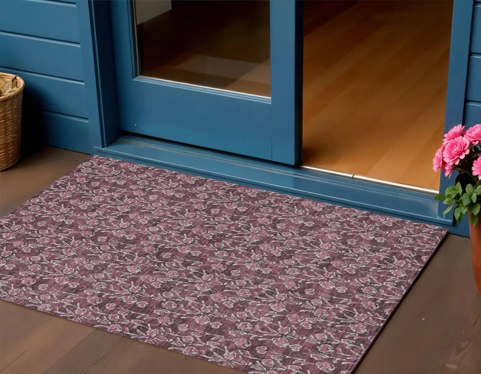 3' X 5' Merlot Mauve And Ivory Floral Washable Indoor Outdoor Area Rug Homeroots Outdoor