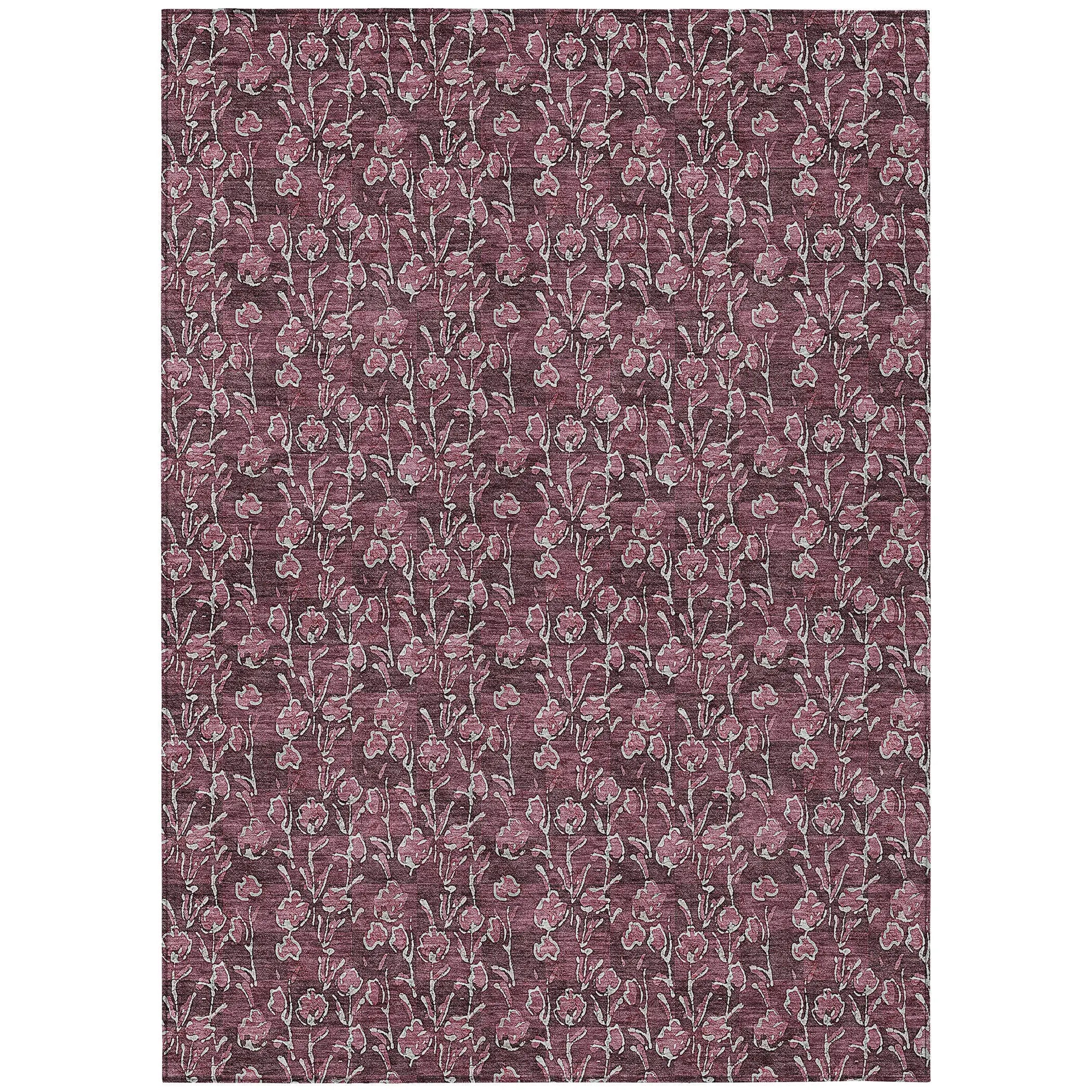 3' X 5' Merlot Mauve And Ivory Floral Washable Indoor Outdoor Area Rug Homeroots Outdoor