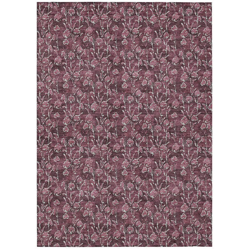 3' X 5' Merlot Mauve And Ivory Floral Washable Indoor Outdoor Area Rug Homeroots Outdoor