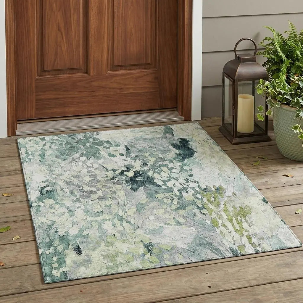 3' X 5' Mint Green And Green Abstract Washable Indoor Outdoor Area Rug Homeroots Outdoor