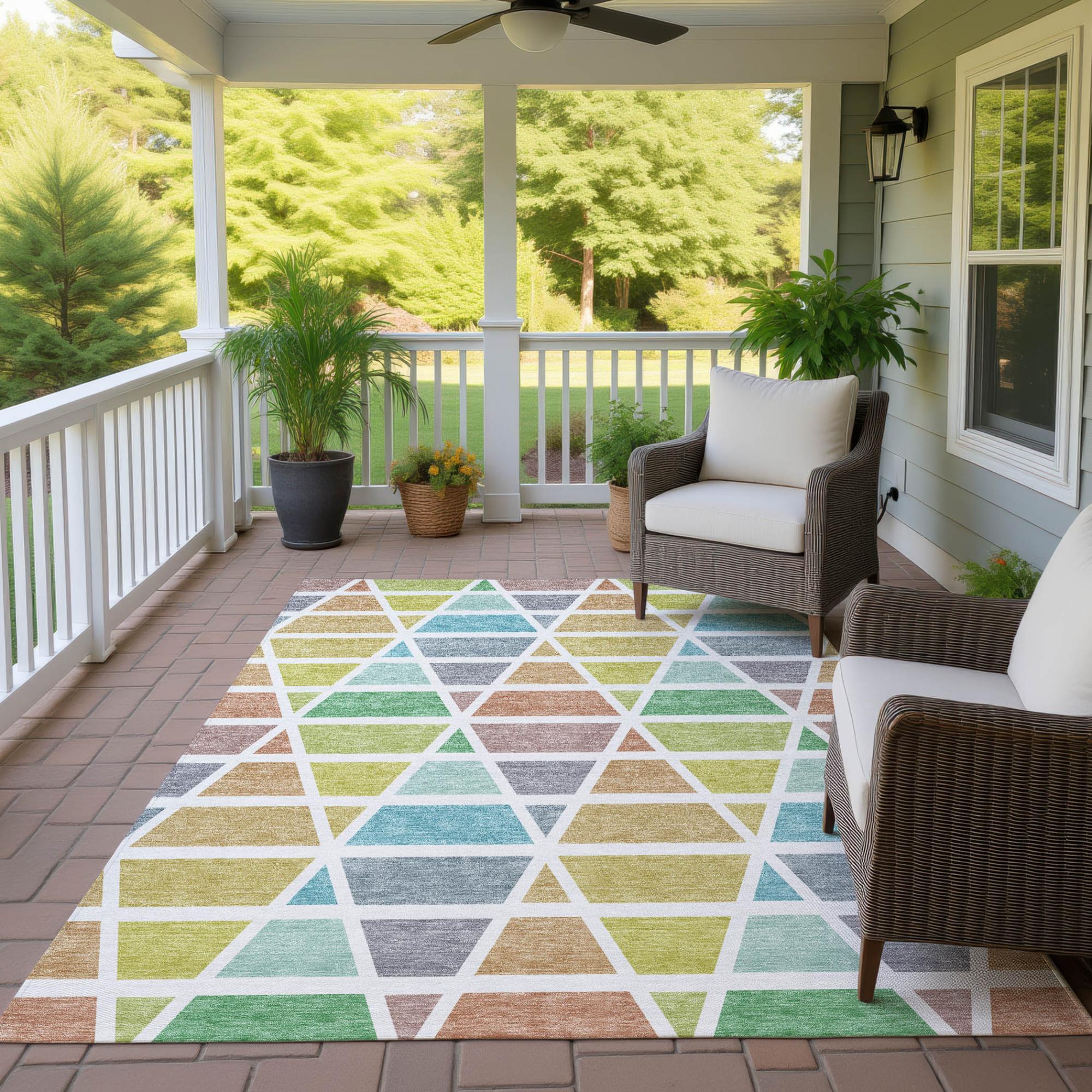3' X 5' Mint Green And Green Geometric Washable Indoor Outdoor Area Rug Homeroots Outdoor