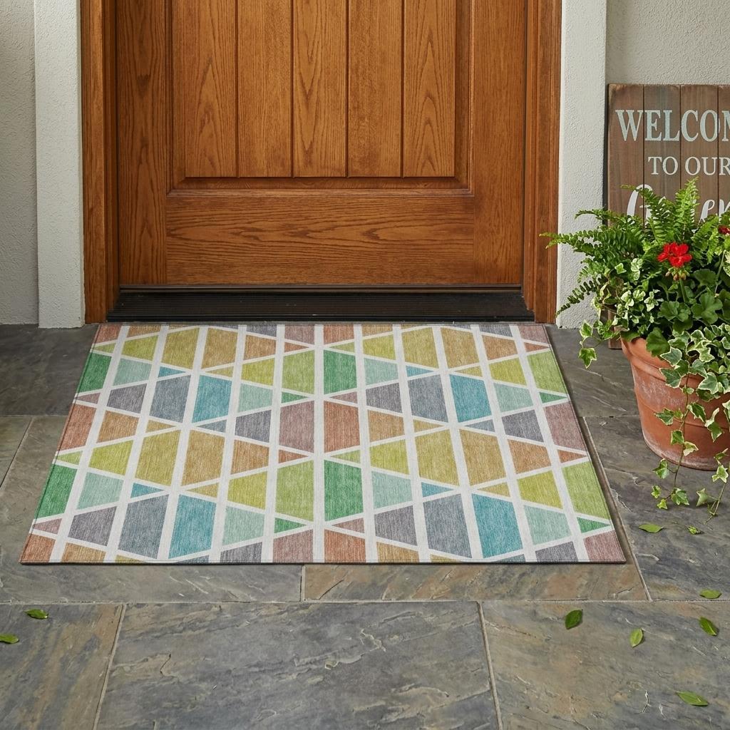 3' X 5' Mint Green And Green Geometric Washable Indoor Outdoor Area Rug Homeroots Outdoor