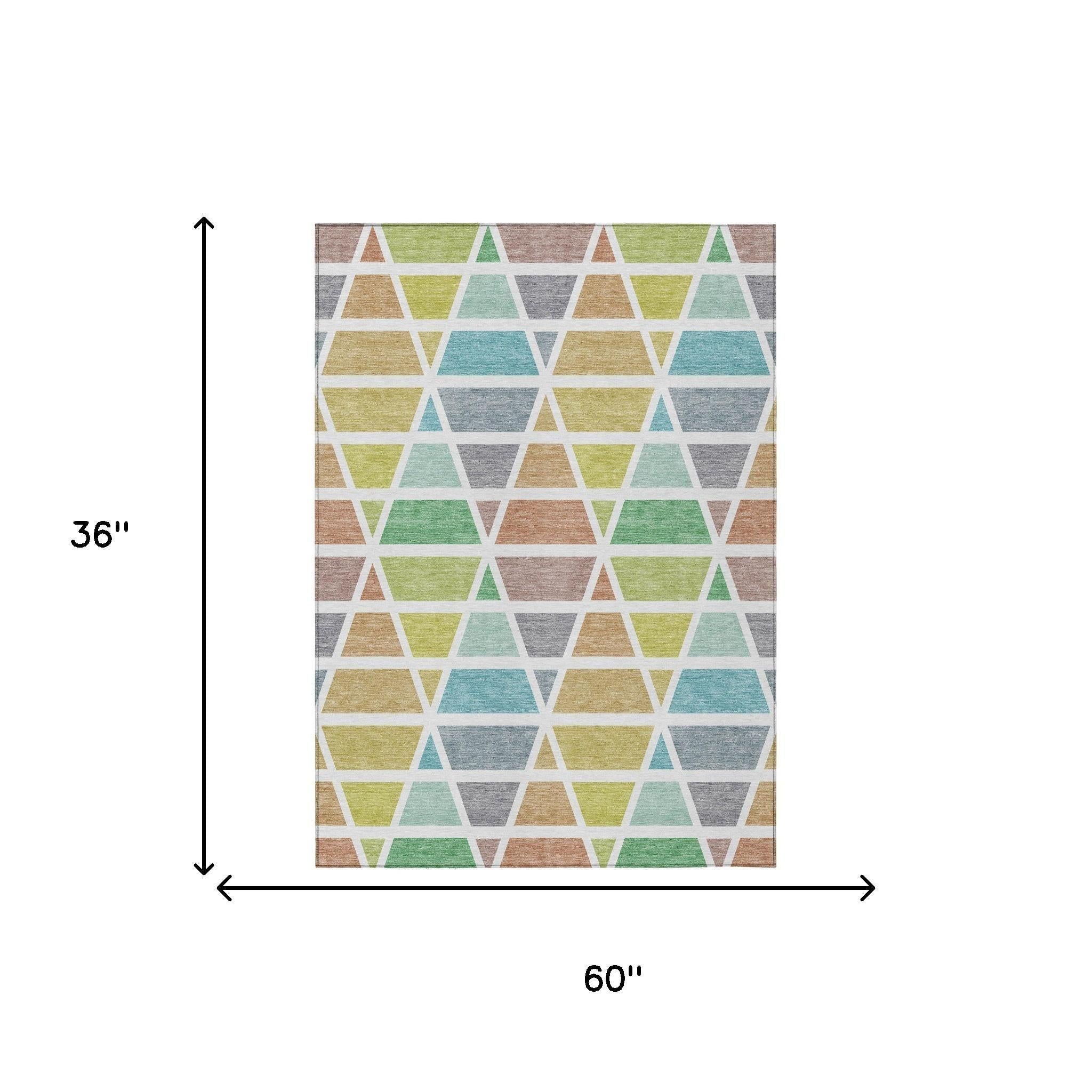 3' X 5' Mint Green And Green Geometric Washable Indoor Outdoor Area Rug Homeroots Outdoor
