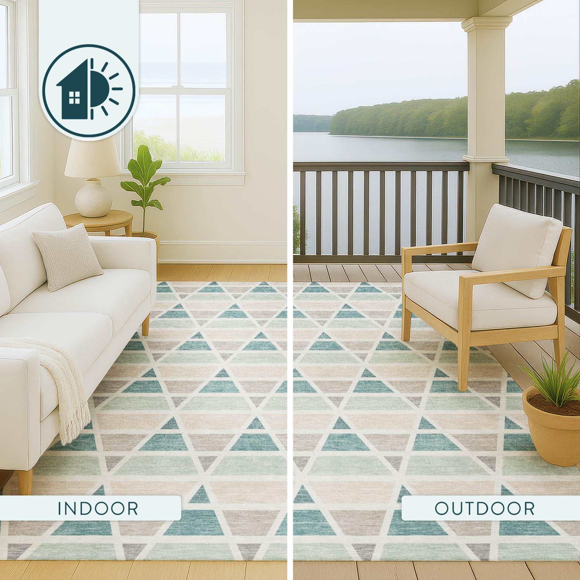 3' X 5' Mint Green And Green Geometric Washable Indoor Outdoor Area Rug Homeroots Outdoor