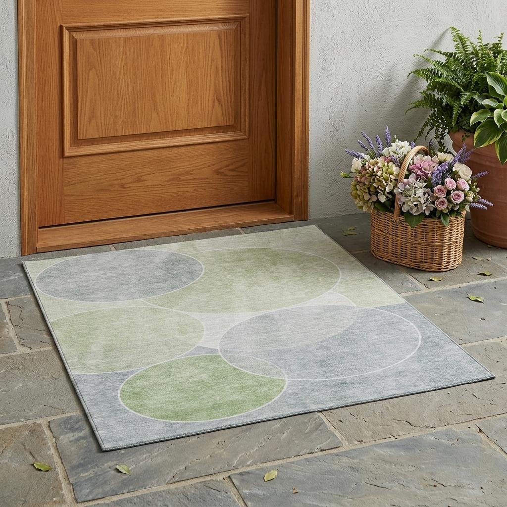 3' X 5' Mint Green And Green Geometric Washable Indoor Outdoor Area Rug Homeroots Outdoor