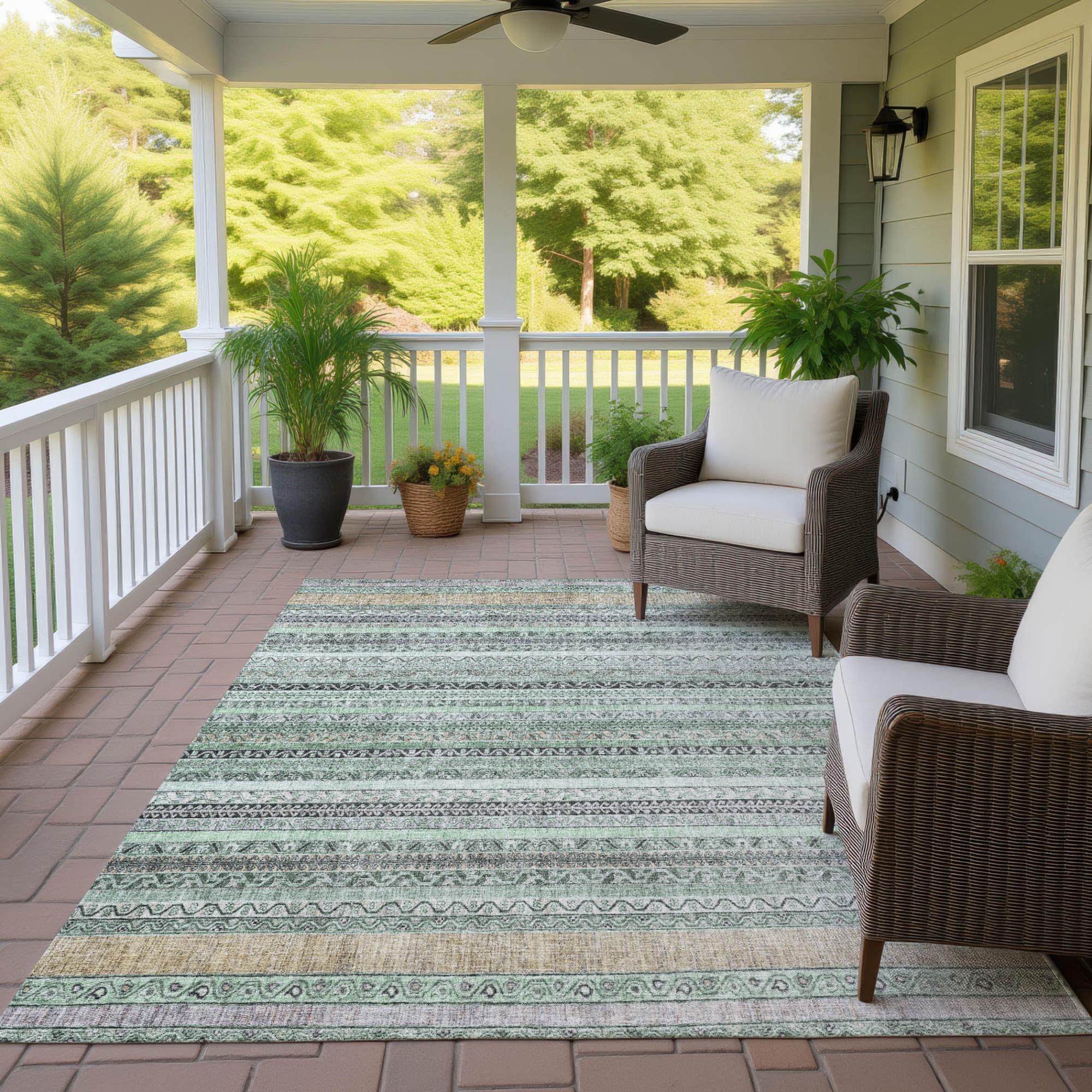 3' X 5' Mint Green And Green Striped Washable Indoor Outdoor Area Rug Homeroots Outdoor