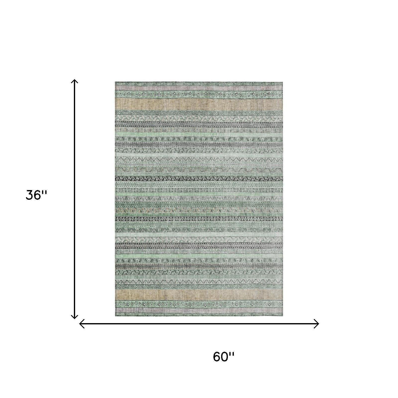 3' X 5' Mint Green And Green Striped Washable Indoor Outdoor Area Rug Homeroots Outdoor