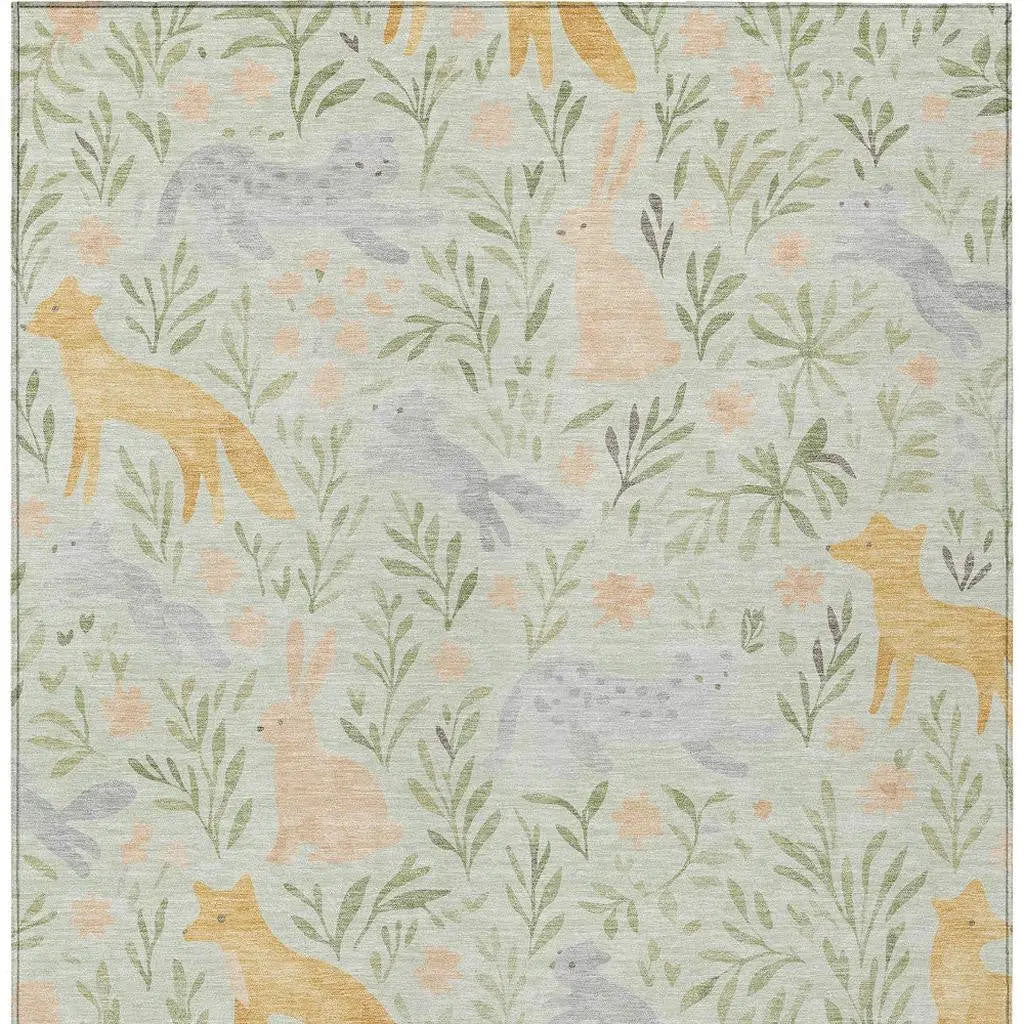 3' X 5' Mint Green And Pink Botanical Leaves Washable Indoor Outdoor Area Rug Homeroots Outdoor
