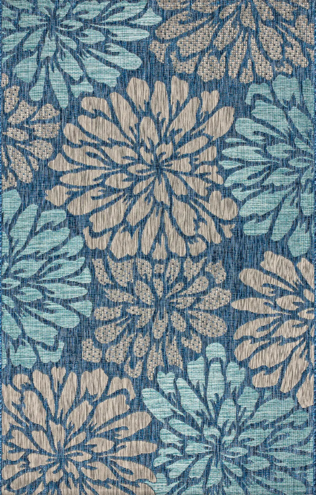 3' X 5' Navy Blue And Aqua Floral Indoor Outdoor Area Rug Homeroots Outdoor