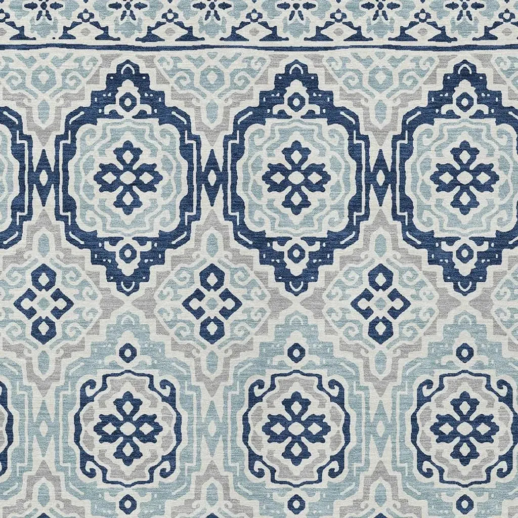 3' X 5' Navy Blue And Aqua Tribal Washable Indoor Outdoor Area Rug Homeroots Outdoor