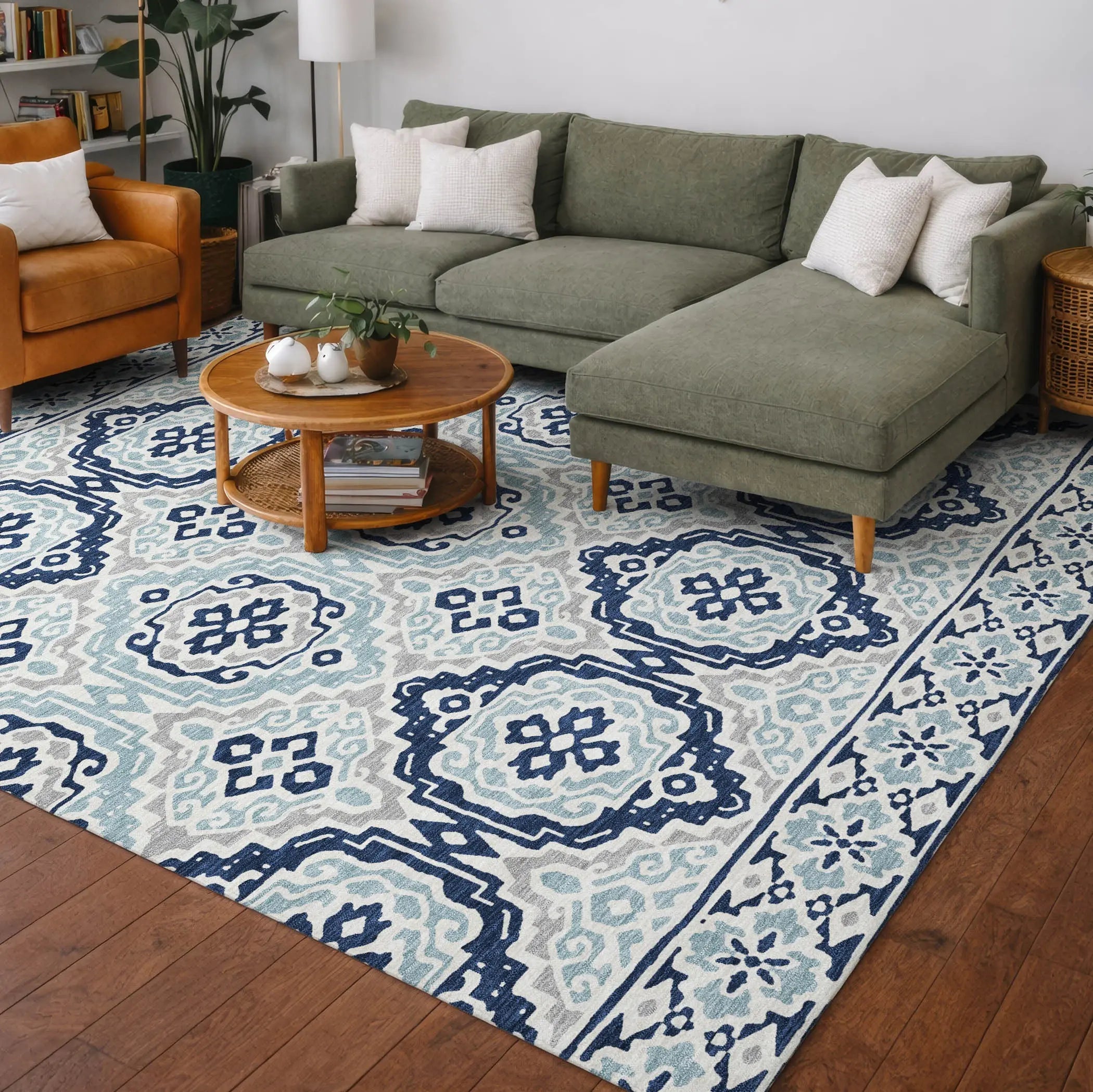 3' X 5' Navy Blue And Aqua Tribal Washable Indoor Outdoor Area Rug Homeroots Outdoor