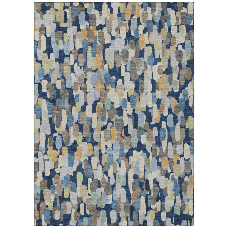 3' X 5' Navy Blue And Beige Abstract Washable Indoor Outdoor Area Rug Homeroots Outdoor