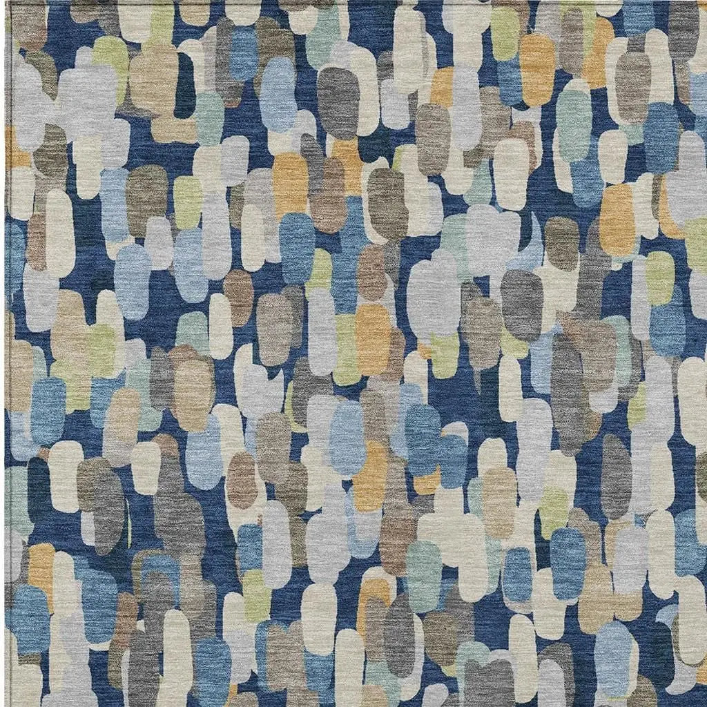 3' X 5' Navy Blue And Beige Abstract Washable Indoor Outdoor Area Rug Homeroots Outdoor