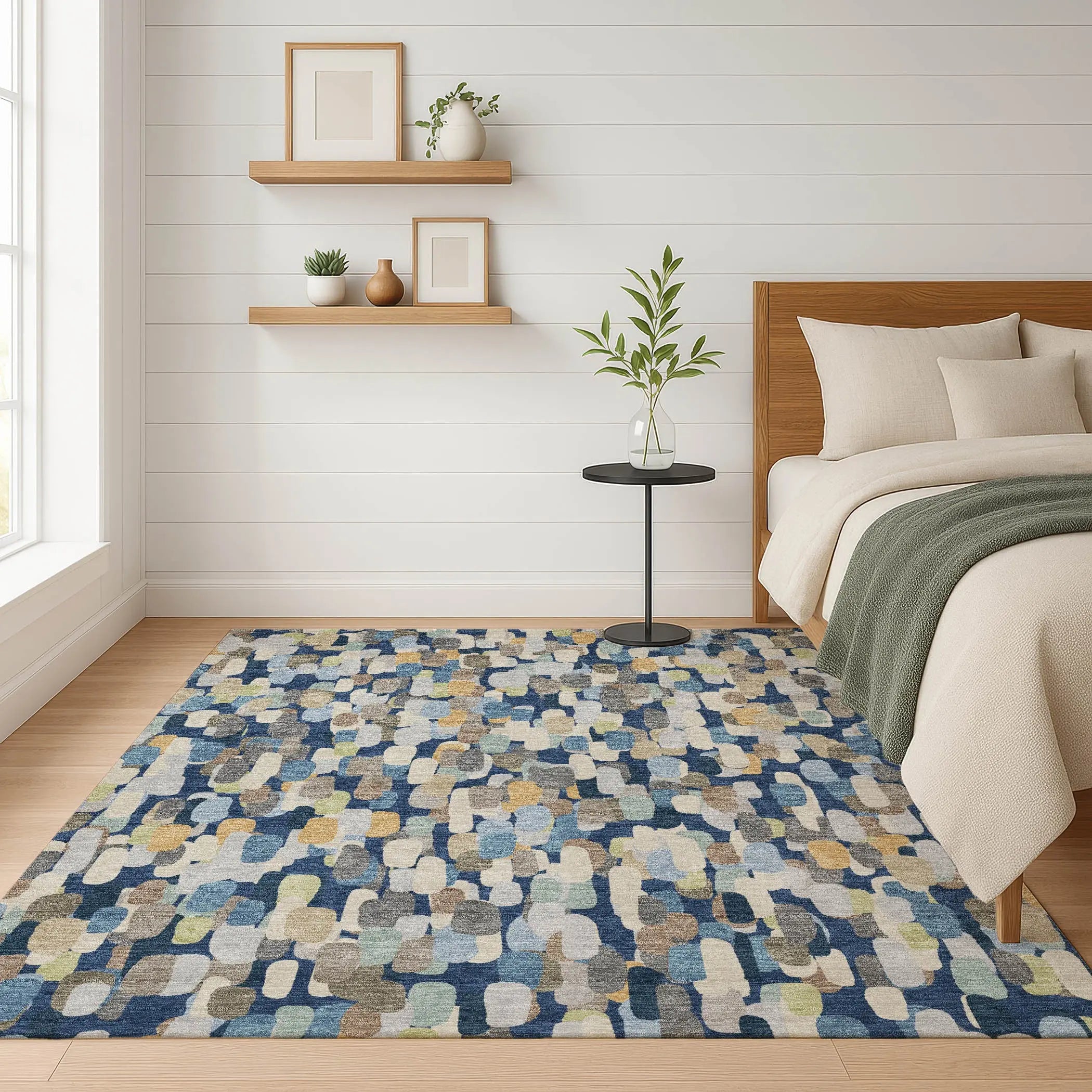 3' X 5' Navy Blue And Beige Abstract Washable Indoor Outdoor Area Rug Homeroots Outdoor