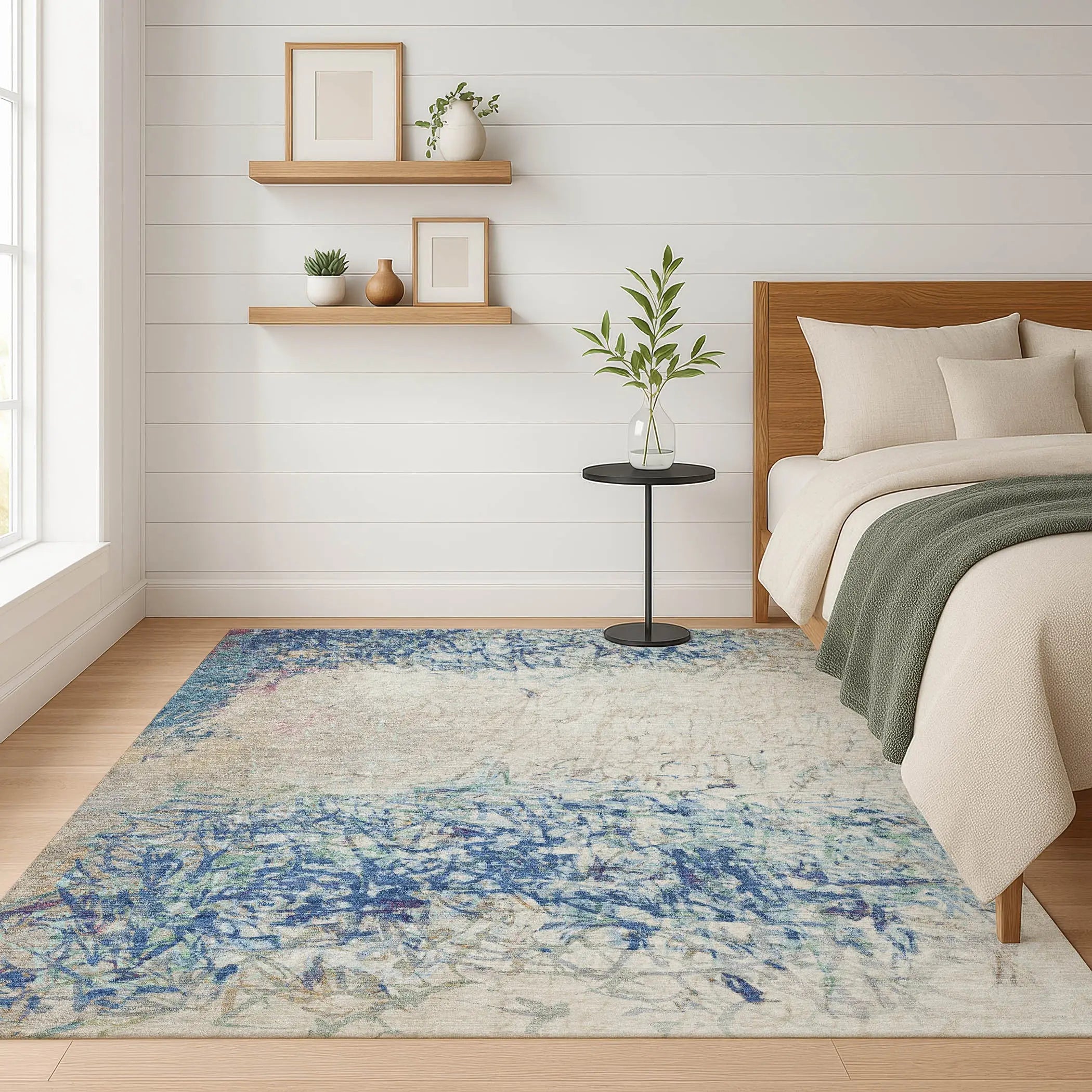 3' X 5' Navy Blue And Beige Abstract Washable Indoor Outdoor Area Rug Homeroots Outdoor