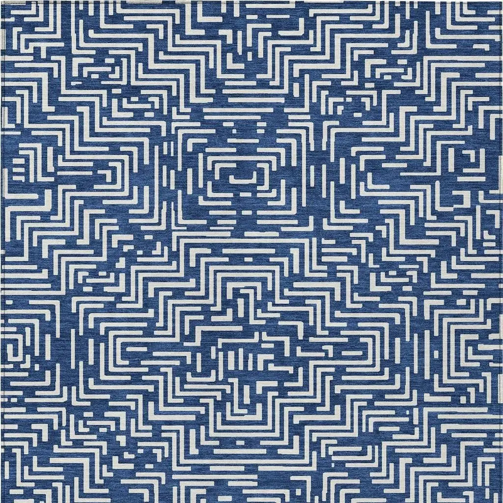 3' X 5' Navy Blue And Beige Geometric Washable Indoor Outdoor Area Rug Homeroots Outdoor