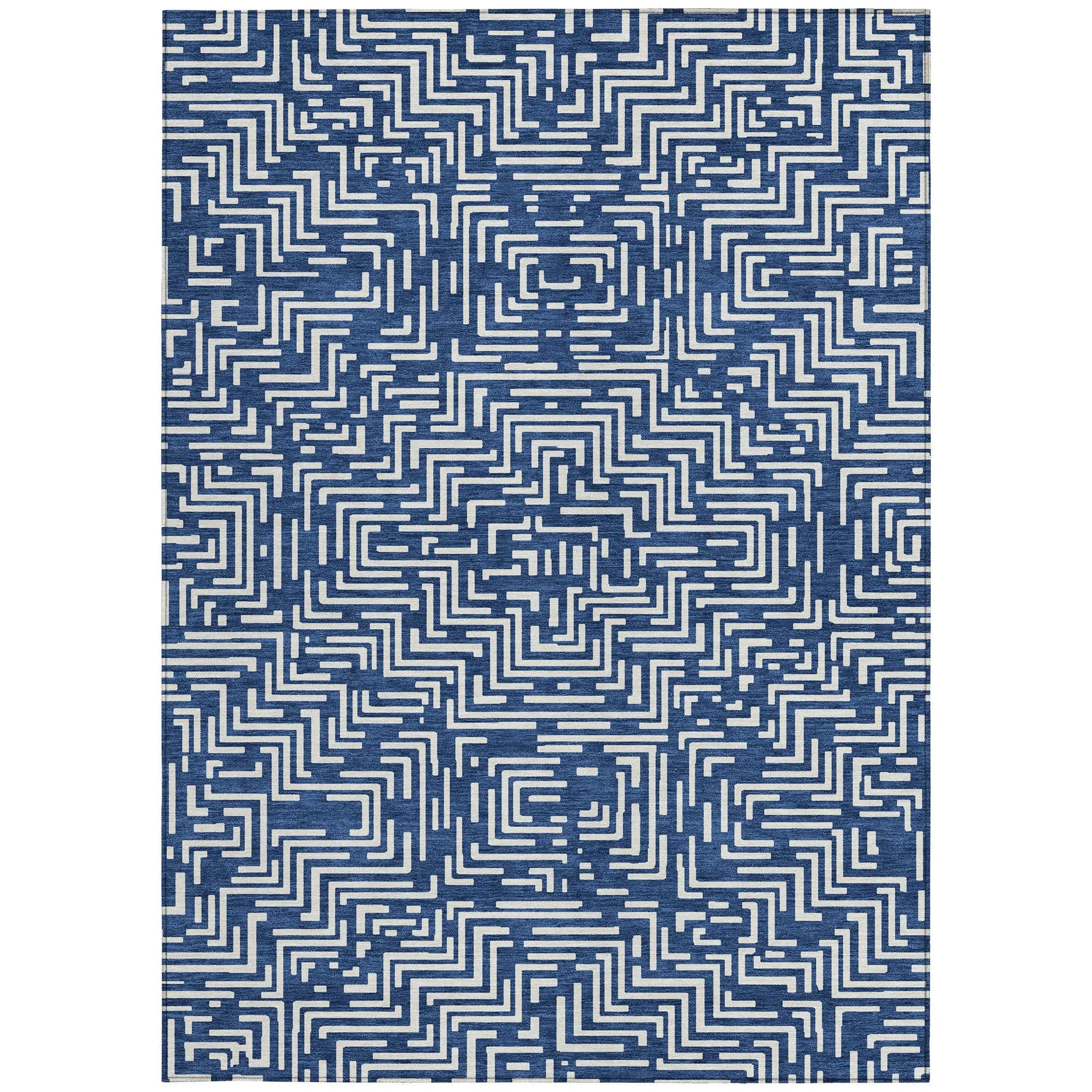 3' X 5' Navy Blue And Beige Geometric Washable Indoor Outdoor Area Rug Homeroots Outdoor