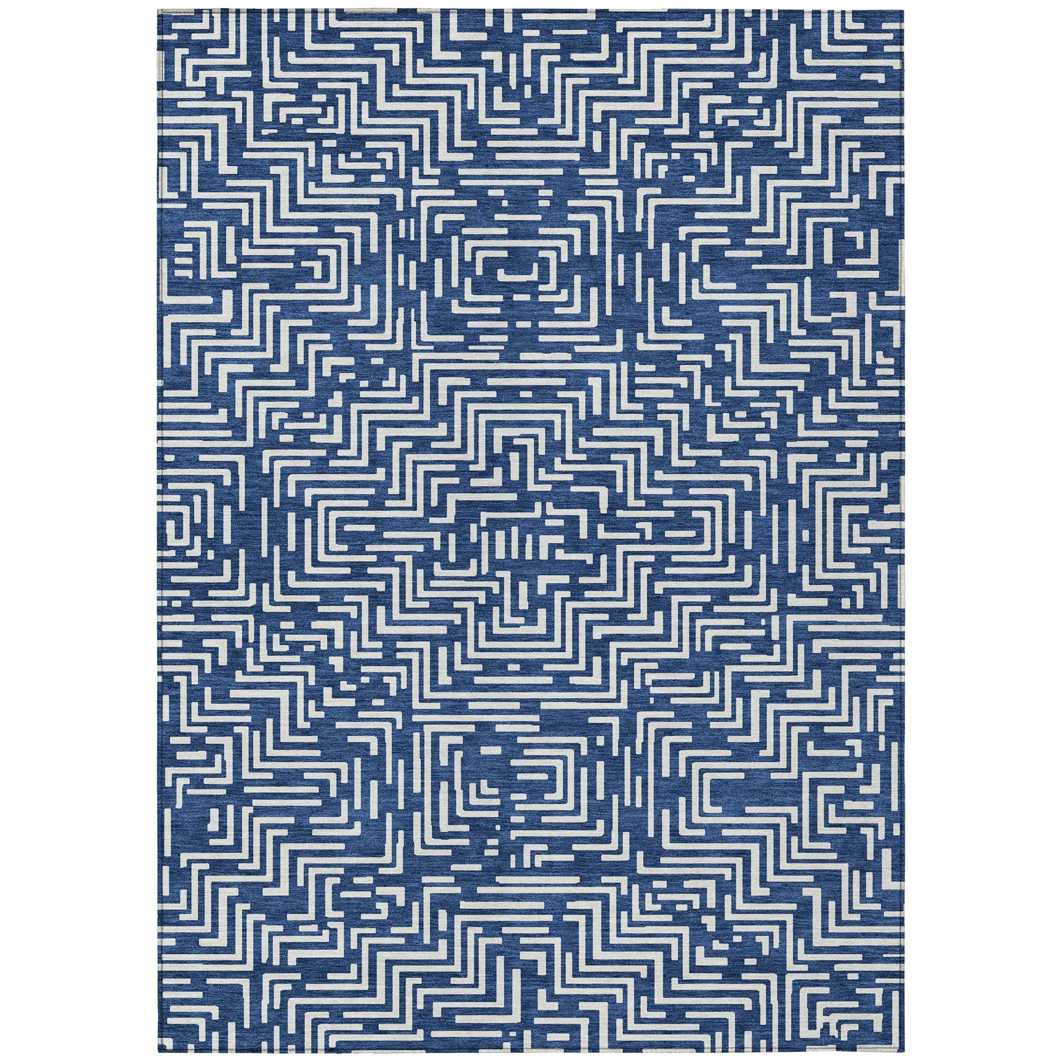 3' X 5' Navy Blue And Beige Geometric Washable Indoor Outdoor Area Rug Homeroots Outdoor