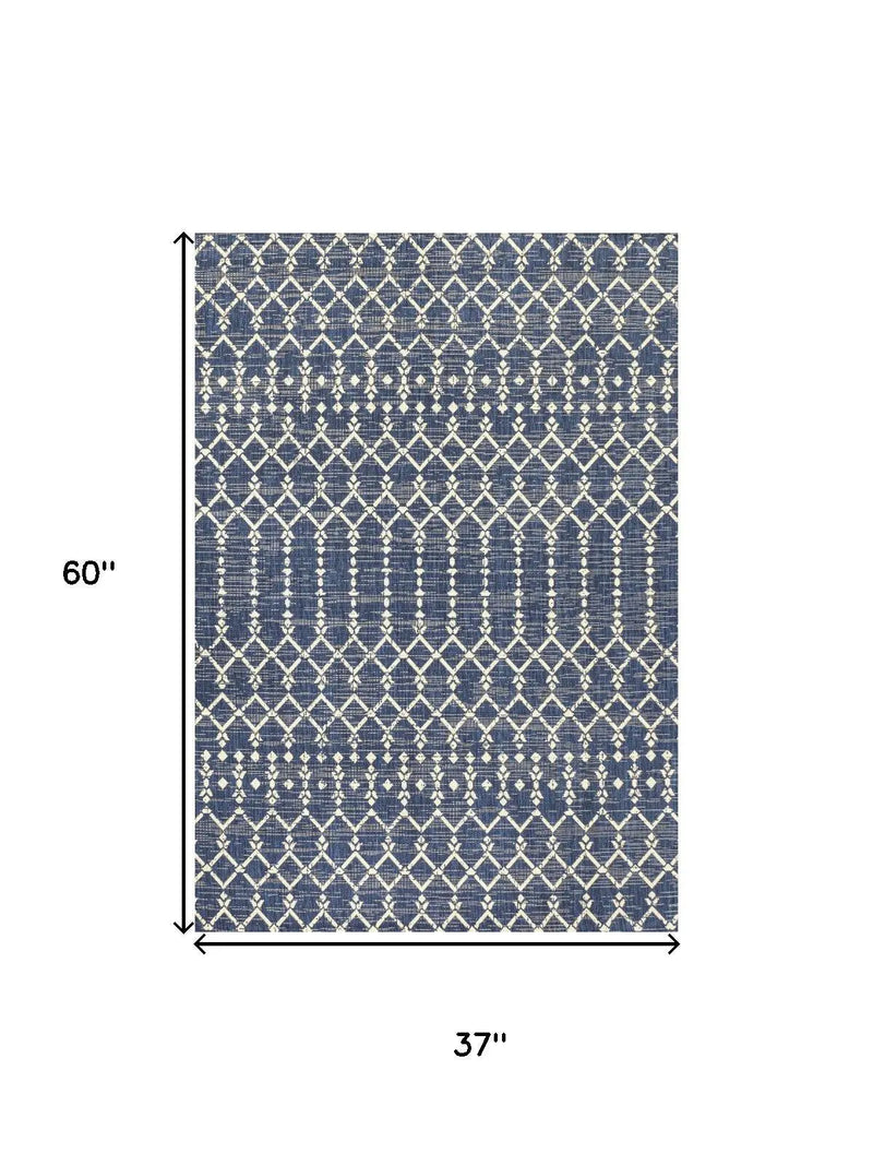 3' X 5' Navy Blue And Beige Trellis Indoor Outdoor Area Rug Homeroots Outdoor