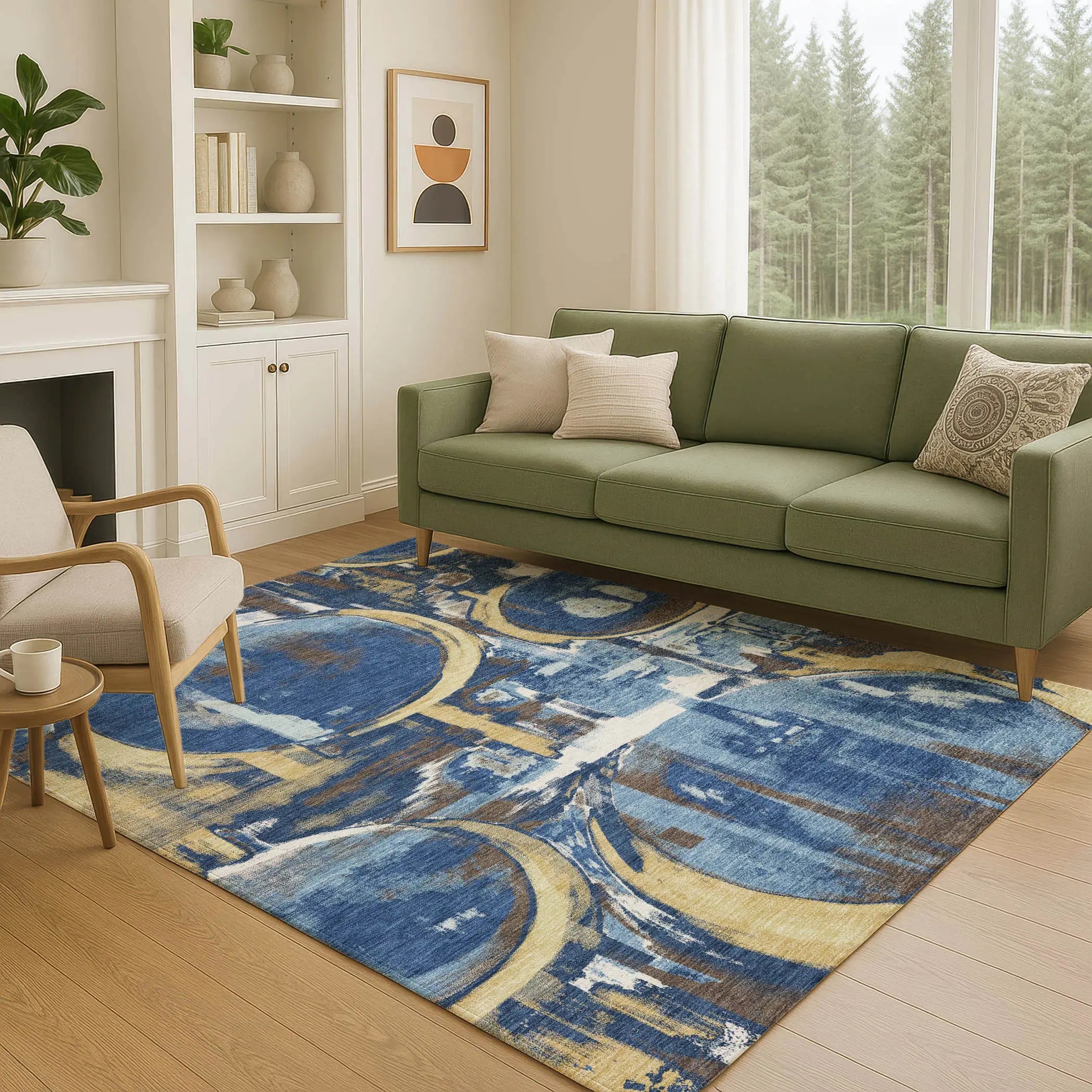 3' X 5' Navy Blue And Blue Abstract Washable Indoor Outdoor Area Rug Homeroots Outdoor