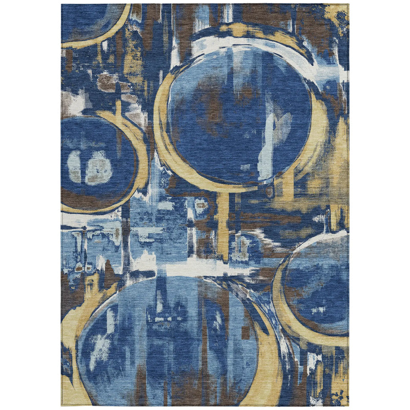 3' X 5' Navy Blue And Blue Abstract Washable Indoor Outdoor Area Rug Homeroots Outdoor